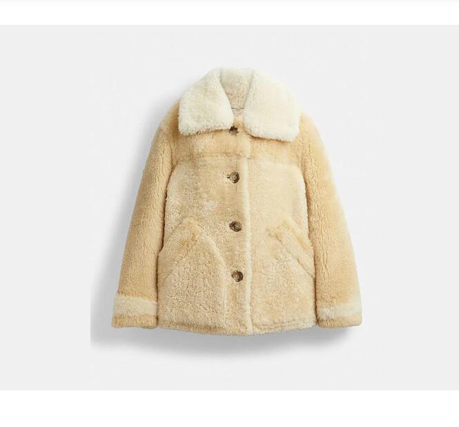 Cheap All-over color-blocked wool and leather coat