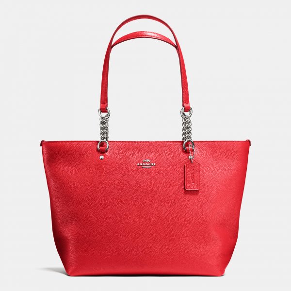 New Leather Coach Sophia Tote In Pebble Leather