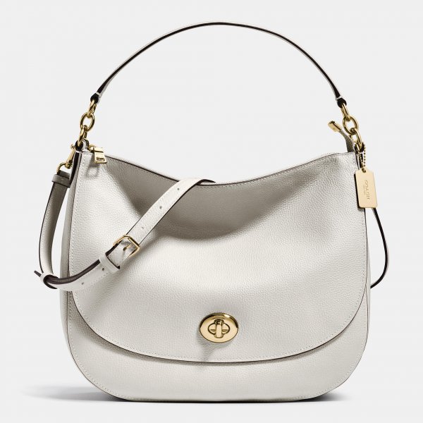 Fashion Solid Coach Turnlock Hobo In Pebble Leather